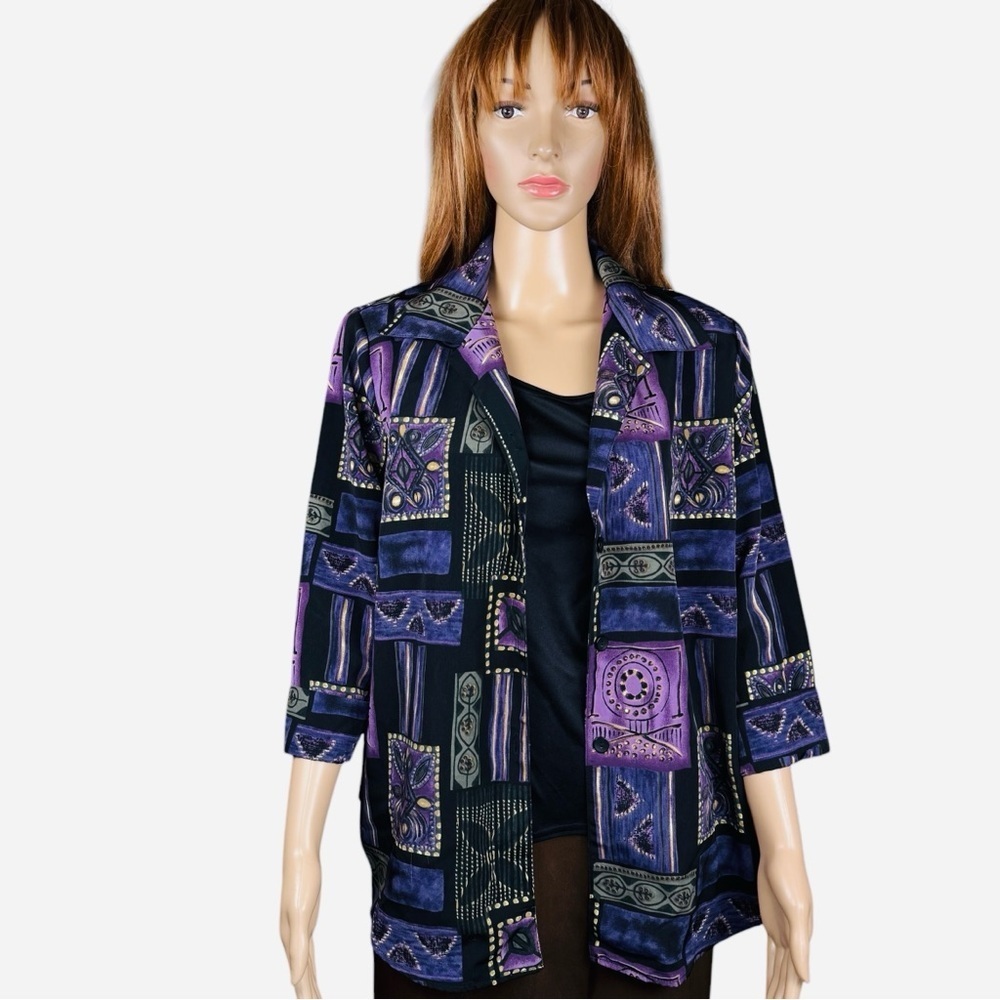 Vintage Dress Barn Purple Patchwork Print Shirt With Attached Tank Top Size XL